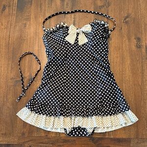 Y2K Betsey Johnson  Pinwheel Polka Dot Ruffle One-Piece Swimsuit